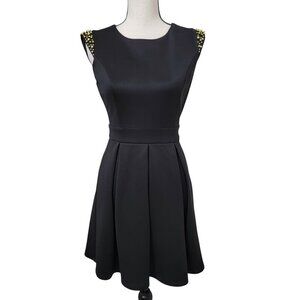 Alice Moon Size S Black with Gold Stdded Shoulder Fit & Flare Dress w/ Cutout